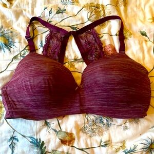 38D New Cacique Magenta/Burgundy Molded Cup Lace Racer Back Bra